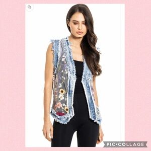 🌸Denim Embroidered Sheer Floral Vest🌸